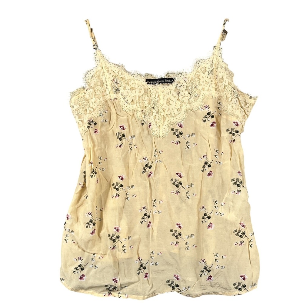 Abercrombie & Fitch Womens XS Lace Trim Floral Cami Tank Yellow Cottagecore